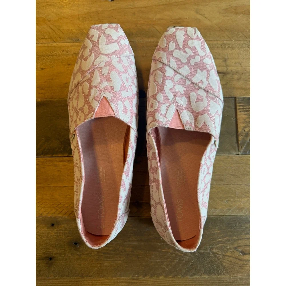 Toms Classic Alpargata Pink Leopard Cheetah Sparkle Canvas Slip On Shoes W9.5